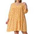 thumbnail image 1 of DARING DIVA Plus Size Drawstring V Neck Babydoll Midi Flowy Dress 1X Orange, 1 of 6