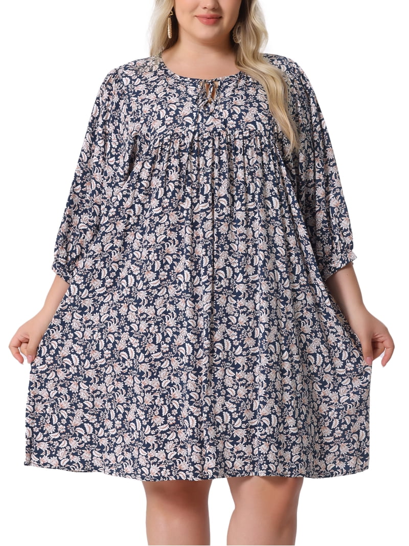 Daring Diva Plus Size Drawstring V Neck Babydoll Midi Flowy Dress 2X Navy Blue, Infant Girl's, Size: 2XL