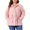thumbnail image 1 of DARING DIVA Plus Size Drawstring Waist Zip-up Utility Jacket 2X Pink, 1 of 6