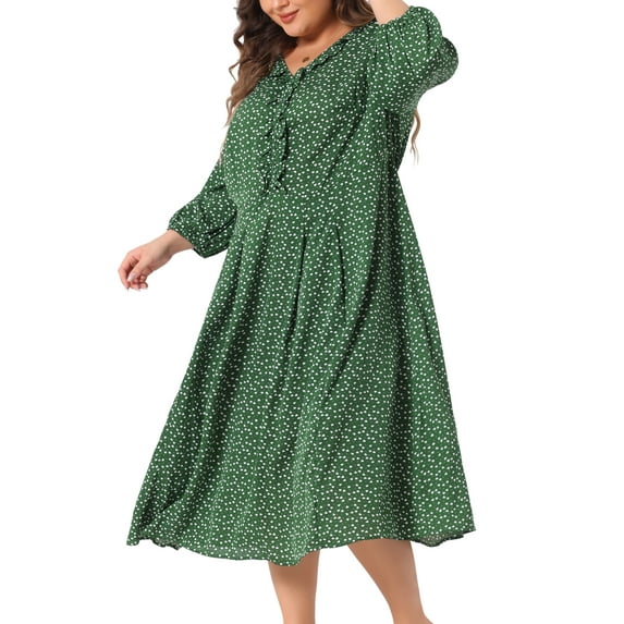 DARING DIVA Plus Size Elbow Sleeve Sweetheart Midi Ruffle Dress 3X Green