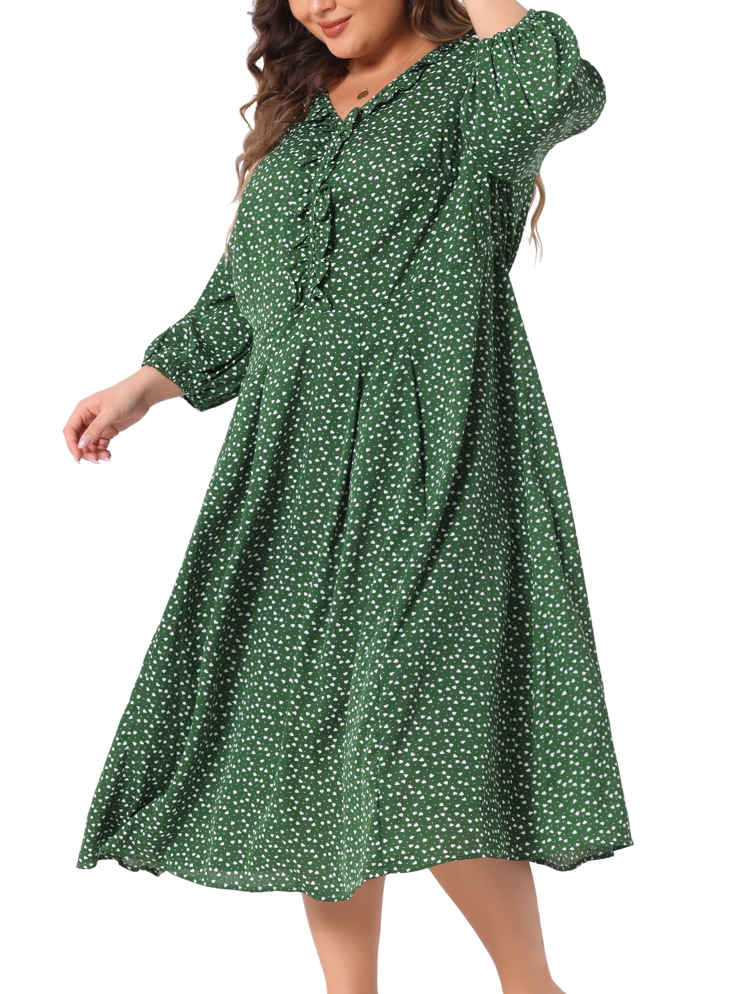 DARING DIVA Plus Size Elbow Sleeve Sweetheart Midi Ruffle Dress 4X Green