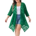 thumbnail image 1 of DARING DIVA Plus Size Fall 3/4 Sleeve Lightweight Lace Cardigan 1X Dark Green, 1 of 6