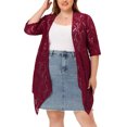 thumbnail image 1 of DARING DIVA Plus Size Fall 3/4 Sleeve Lightweight Lace Cardigan 2X Burgundy, 1 of 6