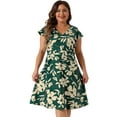 thumbnail image 1 of DARING DIVA Plus Size Fashion Cap Sleeve V Neck Above Knee Dress 1X Dark Green, 1 of 6