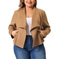 thumbnail image 1 of DARING DIVA Plus Size Faux Suede Lapel Open Front Cardigans Jacket 1X Brown, 1 of 6