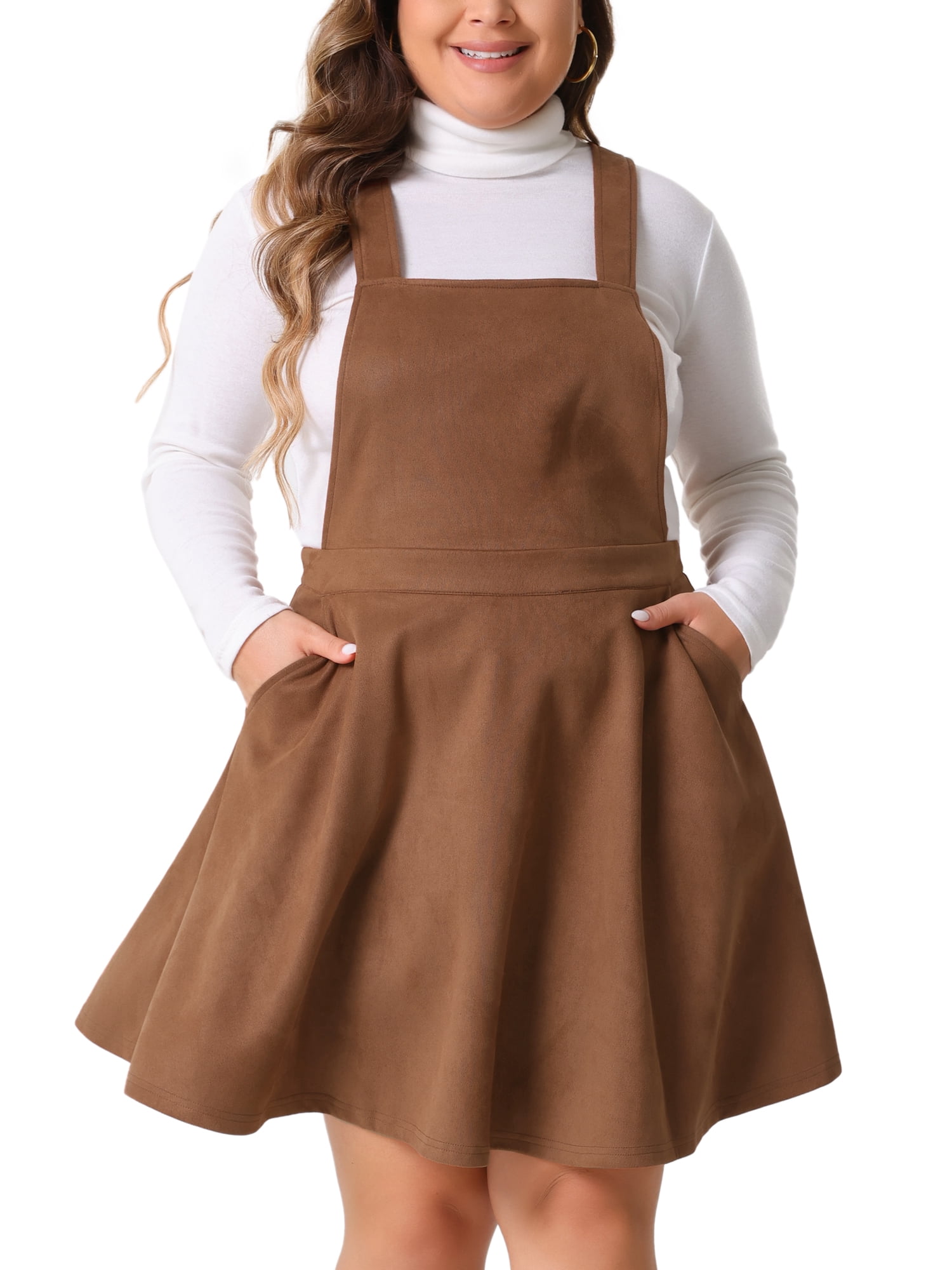 DARING DIVA Women's Plus Pinafore Dress Faux Suede Vintage A Line Jumper 4X Brown