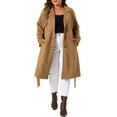 thumbnail image 1 of DARING DIVA Plus Size Faux Suede Trench Notch Lapel Long Sleeve Jacket 1X Brown, 1 of 6