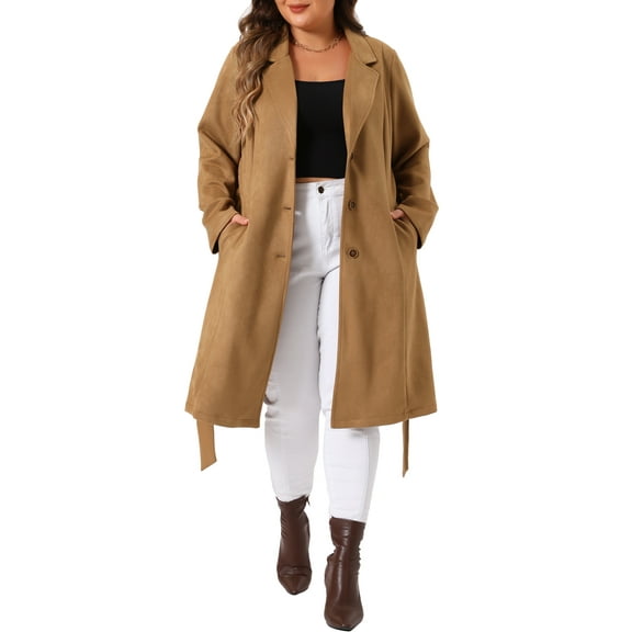 DARING DIVA Plus Size Faux Suede Trench Notch Lapel Long Sleeve Jacket 4X Brown