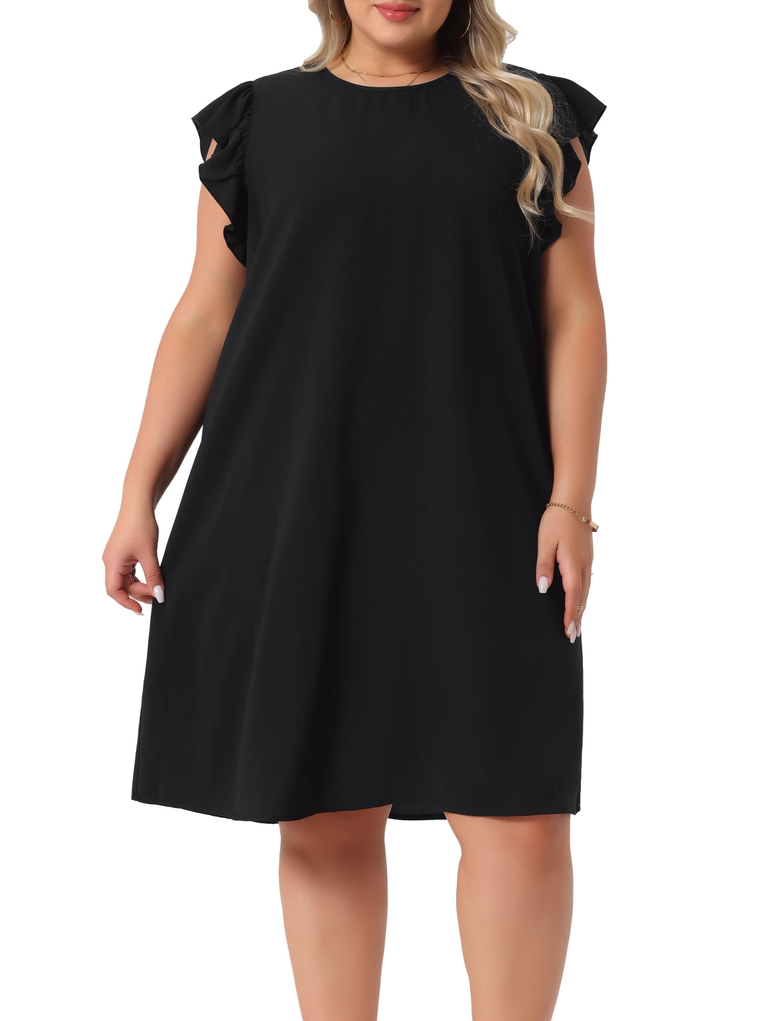 DARING DIVA Plus Size Flare Sleeve Sleeveless Tank Dress 2X Black