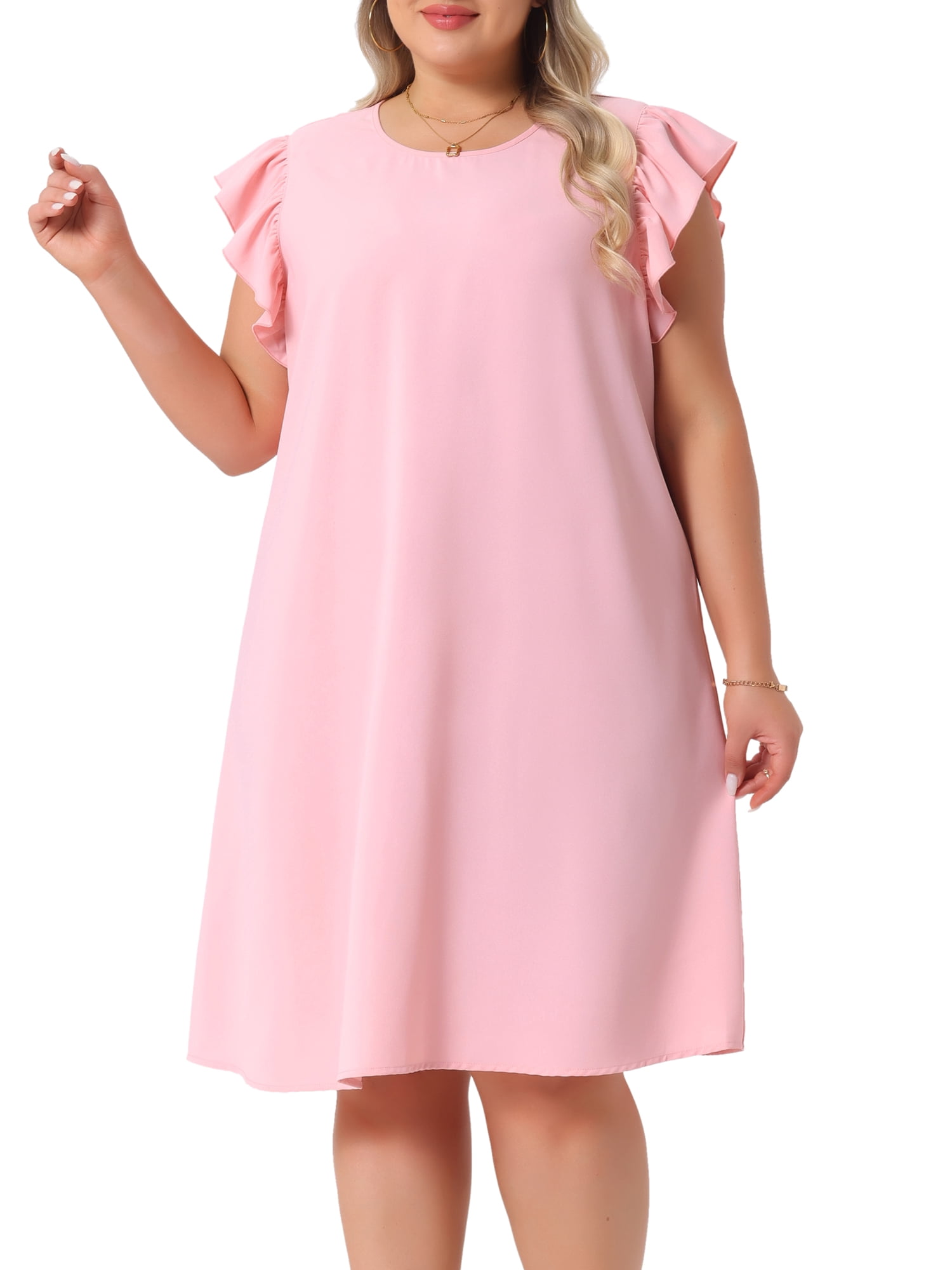 DARING DIVA Plus Size Flare Sleeve Sleeveless Tank Dress 2X Pink