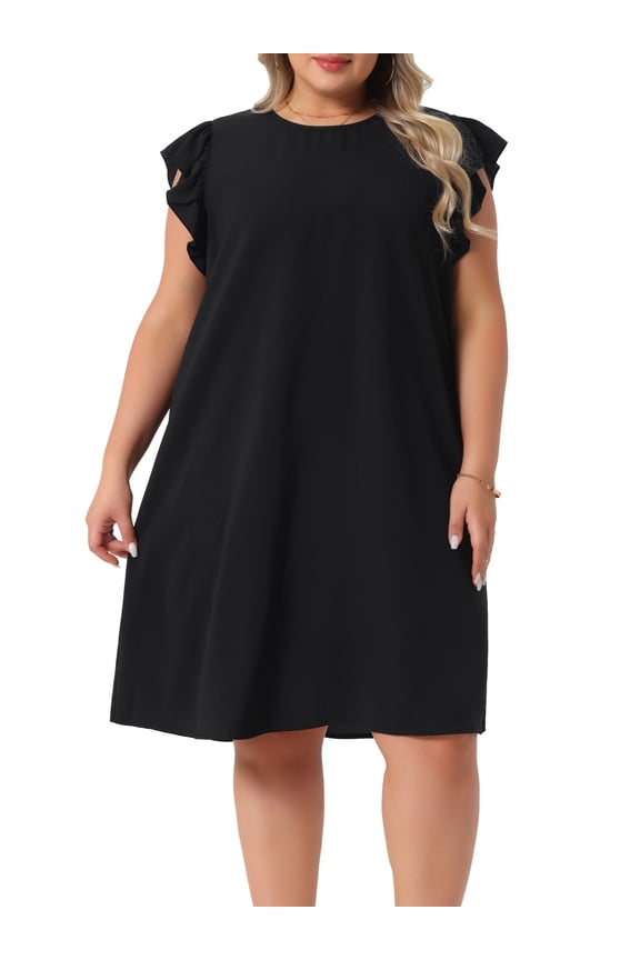 Plus Size Flare Sleeve Sleeveless Tank Dress 4X Black