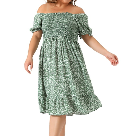 DARING DIVA Plus Size Flared Flowy Smock Ruffle Sleeve Floral Dress 1X Green