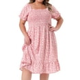 thumbnail image 1 of DARING DIVA Plus Size Flared Flowy Smock Ruffle Sleeve Floral Dress 2X Pink White, 1 of 7