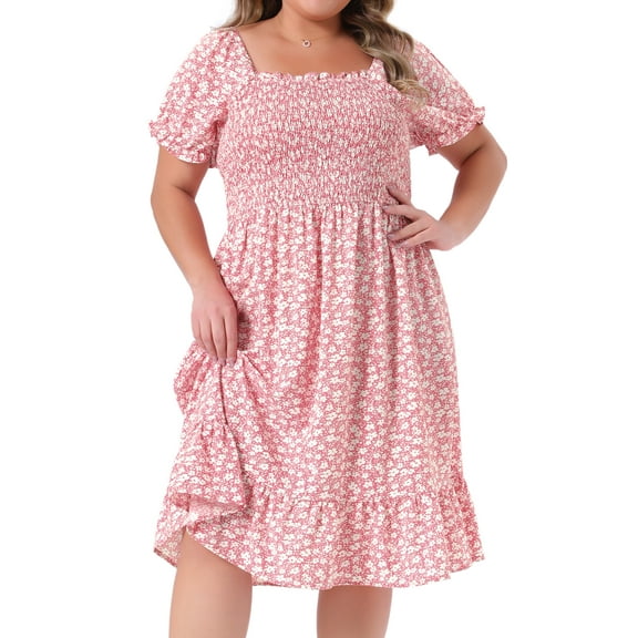 DARING DIVA Plus Size Flared Flowy Smock Ruffle Sleeve Floral Dress 4X Pink White