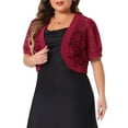 thumbnail image 1 of DARING DIVA Women's Plus Cropped Cardigans Floral Lace Bolero Shrugs 1X Burgundy, 1 of 6