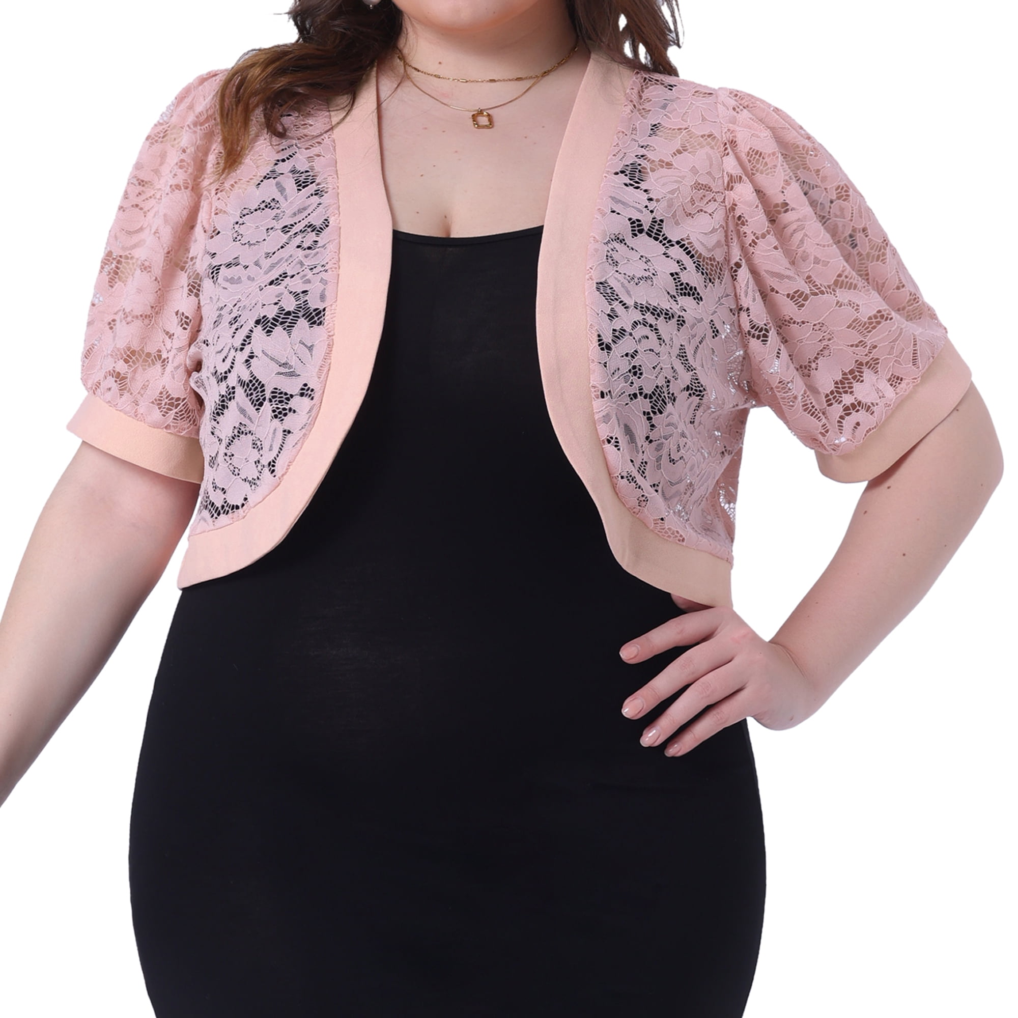 DARING DIVA Women's Plus Cropped Cardigans Floral Lace Bolero Shrugs 3X Pink