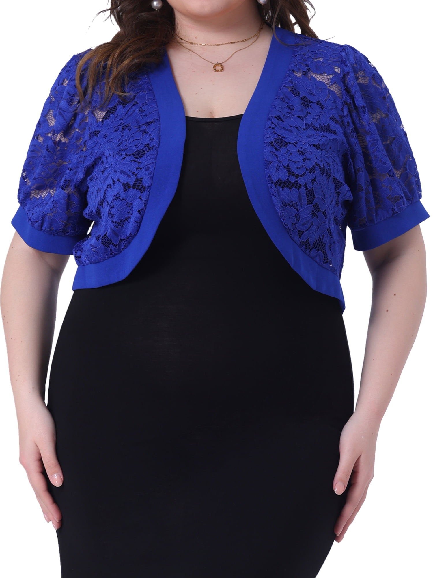 DARING DIVA Women's Plus Cropped Cardigans Floral Lace Bolero Shrugs 3X Royal Blue