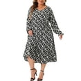 thumbnail image 1 of DARING DIVA Plus Size Floral Print V Neck Long Sleeve Maxi Dress 4X Black, 1 of 6