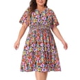 thumbnail image 1 of DARING DIVA Plus Size Floral V Neck Flare Sleeve Casual Midi Dress 4X Orange Yellow, 1 of 6