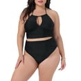thumbnail image 1 of DARING DIVA Plus Size Halter Ruched Bathing Suit Set for Women 1X Black, 1 of 5