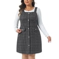 thumbnail image 1 of DARING DIVA Plus Size High Waist Tweed Single Breasted Overall Dress 4X Black White, 1 of 6