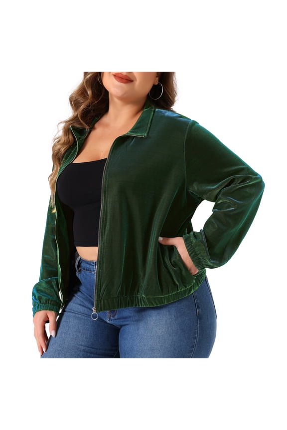 Plus Size Holographic Long Sleeve Zip Up Mesh Jackets 3X Green