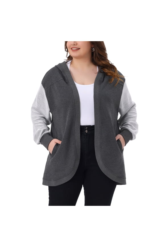 Plus Size Hooded Open Front Sweatshirt Jacket 1X Dark Grey