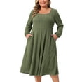 thumbnail image 1 of DARING DIVA Plus Size Knit Long Sleeve A Line Midi Pockets Dress 1X Army Green, 1 of 5