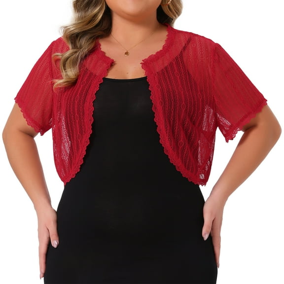 DARING DIVA Plus Size Lace Shrugs Sheer Short Sleeve Bolero Tops 4X Red