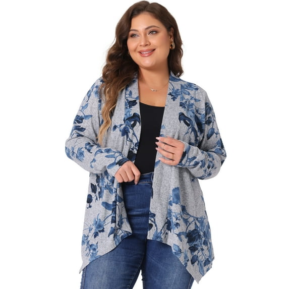 DARING DIVA Plus Size Leopard Print Asymmetric Hem Cardigan 4X Grey Blue
