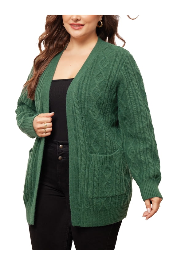 Women's Plus Lightweight Long Sleeve Open Front Sweater 3X Dark Green