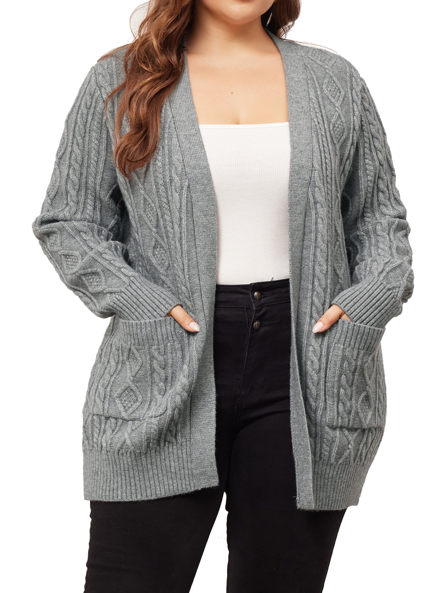DARING DIVA Women's Plus Lightweight Long Sleeve Open Front Sweater 3X Gray