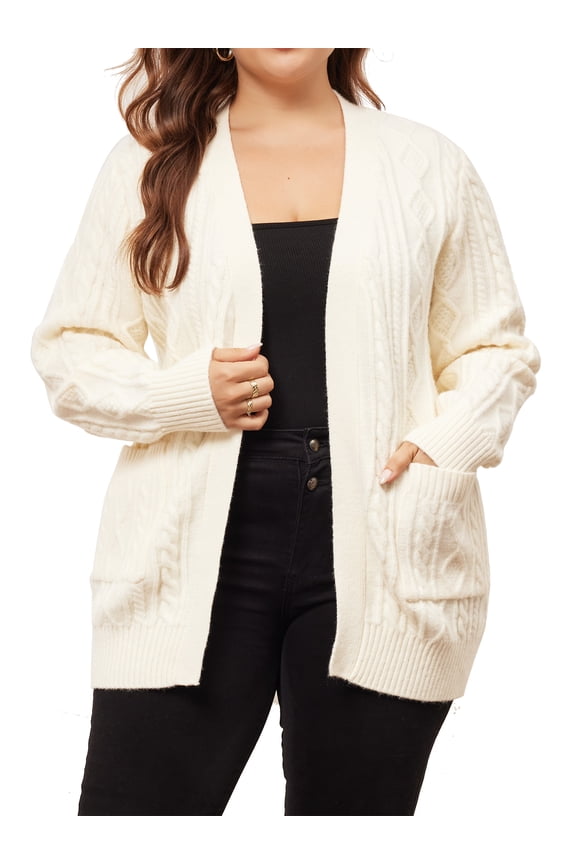 Women's Plus Lightweight Long Sleeve Open Front Sweater 4X Apricot