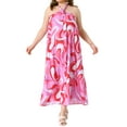 thumbnail image 1 of DARING DIVA Plus Size Long Maxi Halter Sleeveless Boho Dress 1X Red Pink, 1 of 6