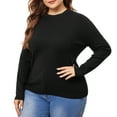 thumbnail image 1 of DARING DIVA Plus Size Long Sleeve Crewneck Sweater Fall Casual Tops 1X Black, 1 of 6