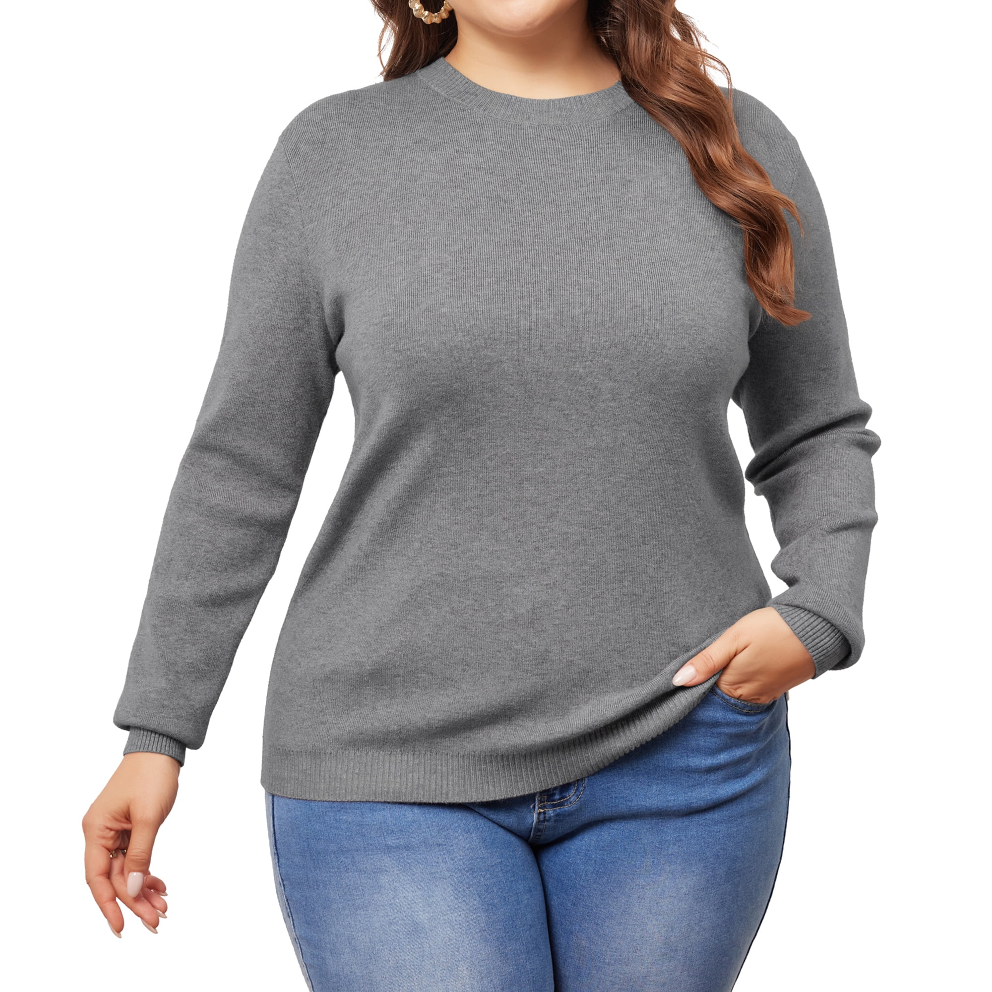 DARING DIVA Plus Size Long Sleeve Crewneck Sweater Fall Casual Tops 1X Grey