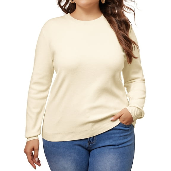 DARING DIVA Plus Size Long Sleeve Crewneck Sweater Fall Casual Tops 2X Apricot
