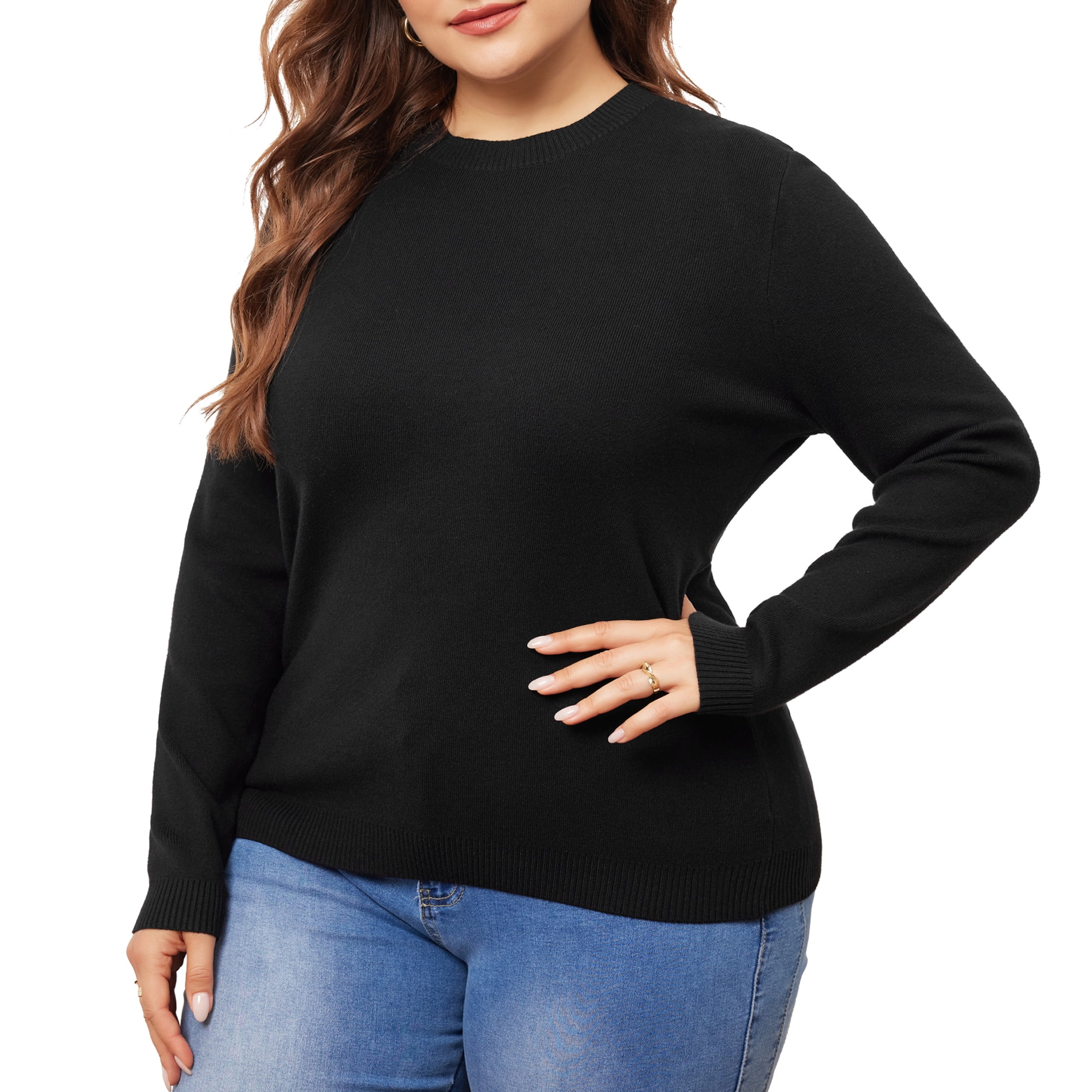 DARING DIVA Plus Size Long Sleeve Crewneck Sweater Fall Casual Tops 4X Black