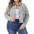thumbnail image 1 of DARING DIVA Plus Size Long Sleeve Cropped Shirt Jacket 1X Gray, 1 of 6