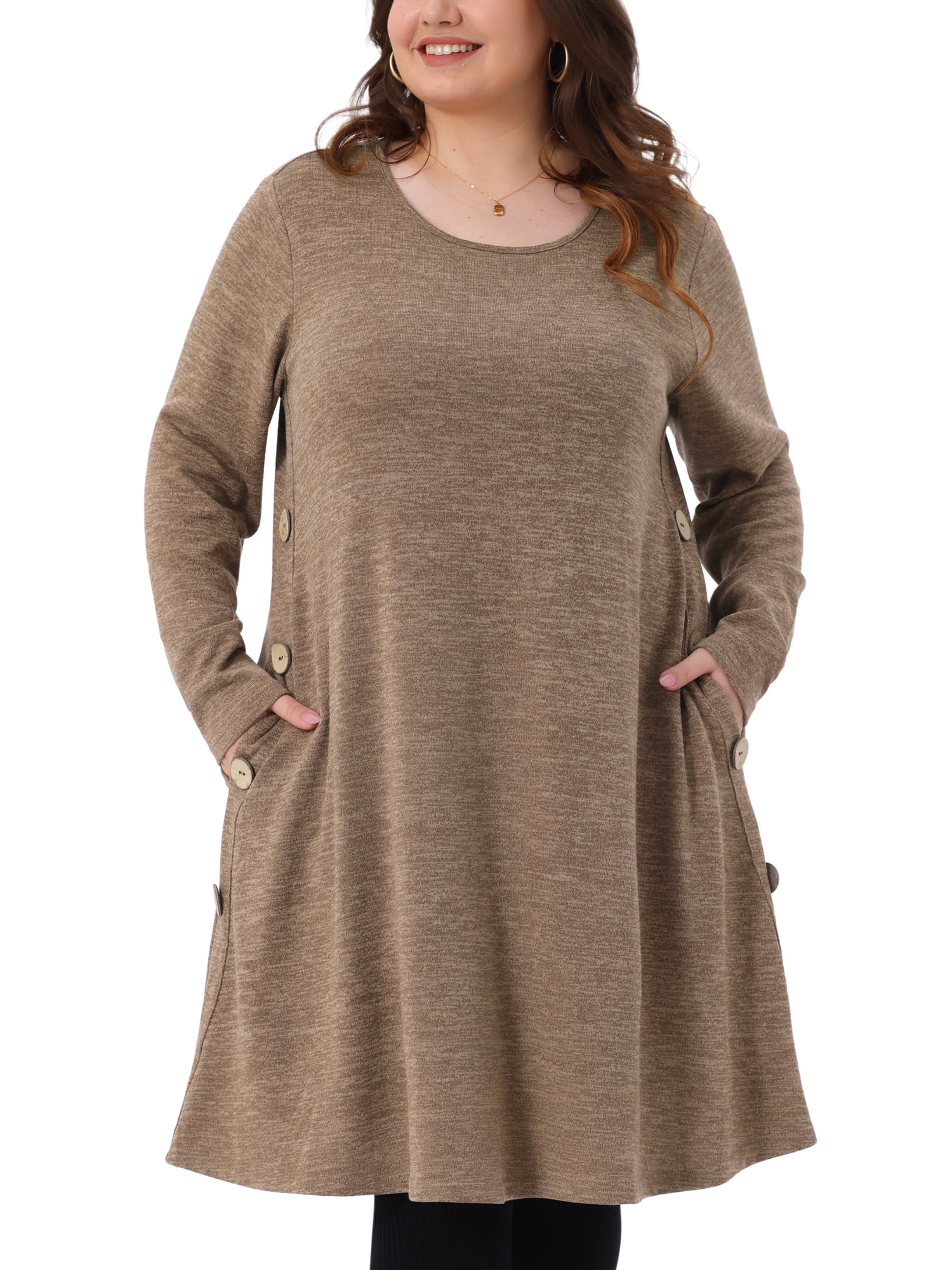 DARING DIVA Plus Size Long Sleeve Fall Fashion Tunic Dress 2X Brown