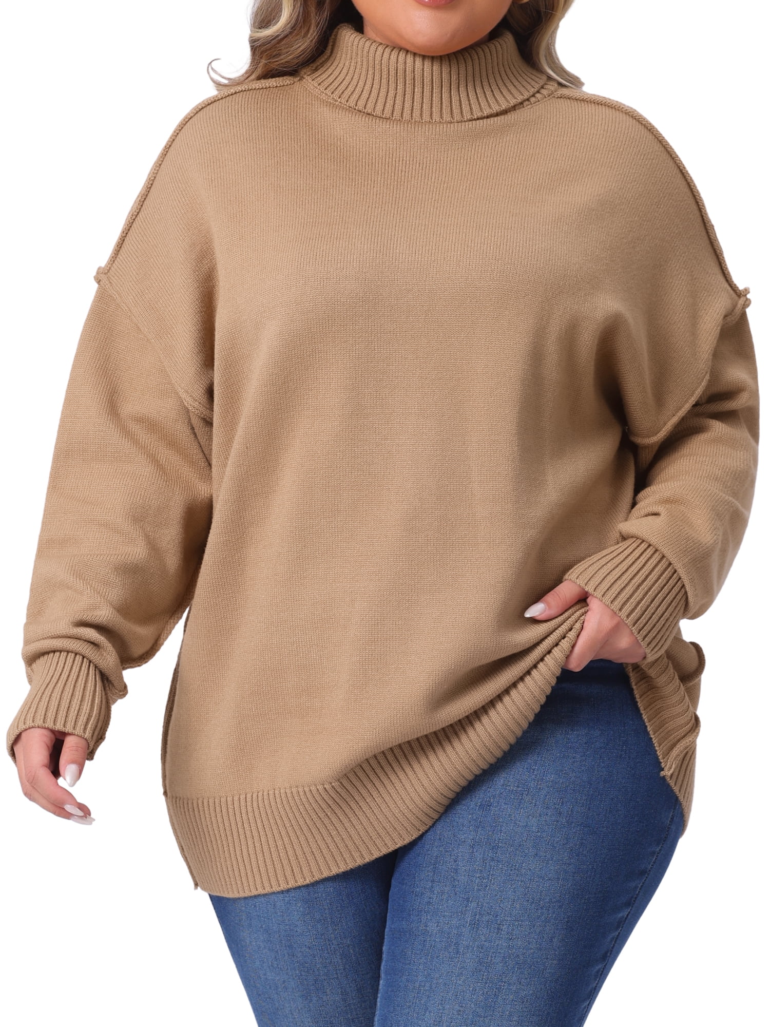 DARING DIVA Plus Size Long Sleeve Knit Top Loose Pullover Sweater 2X Beige