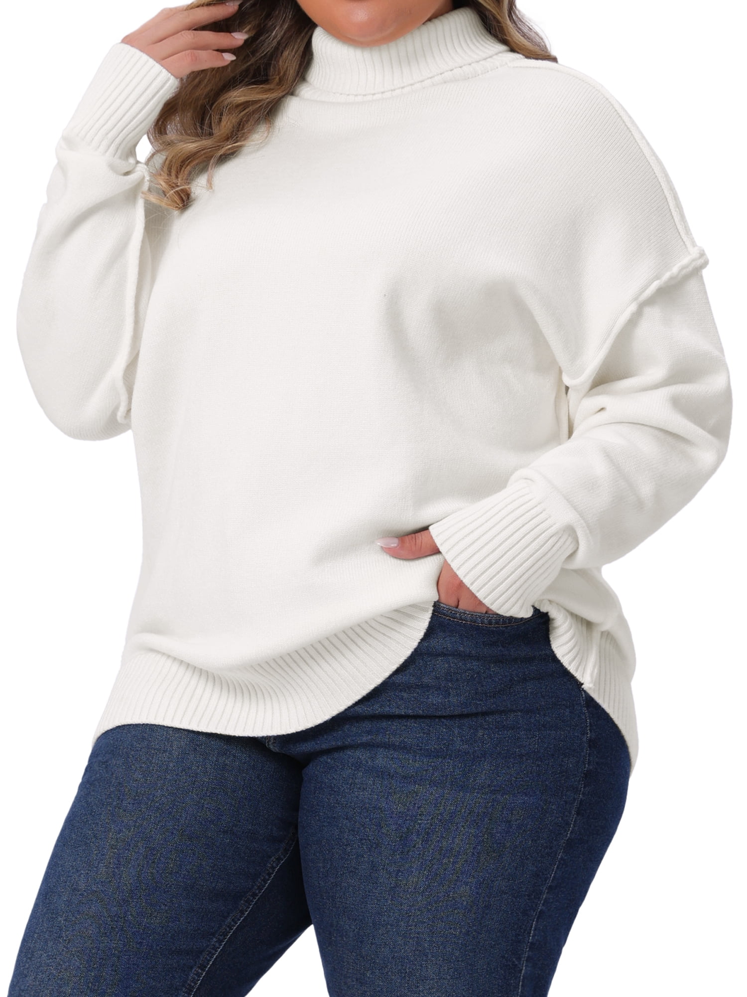 DARING DIVA Plus Size Long Sleeve Knit Top Loose Pullover Sweater 2X White