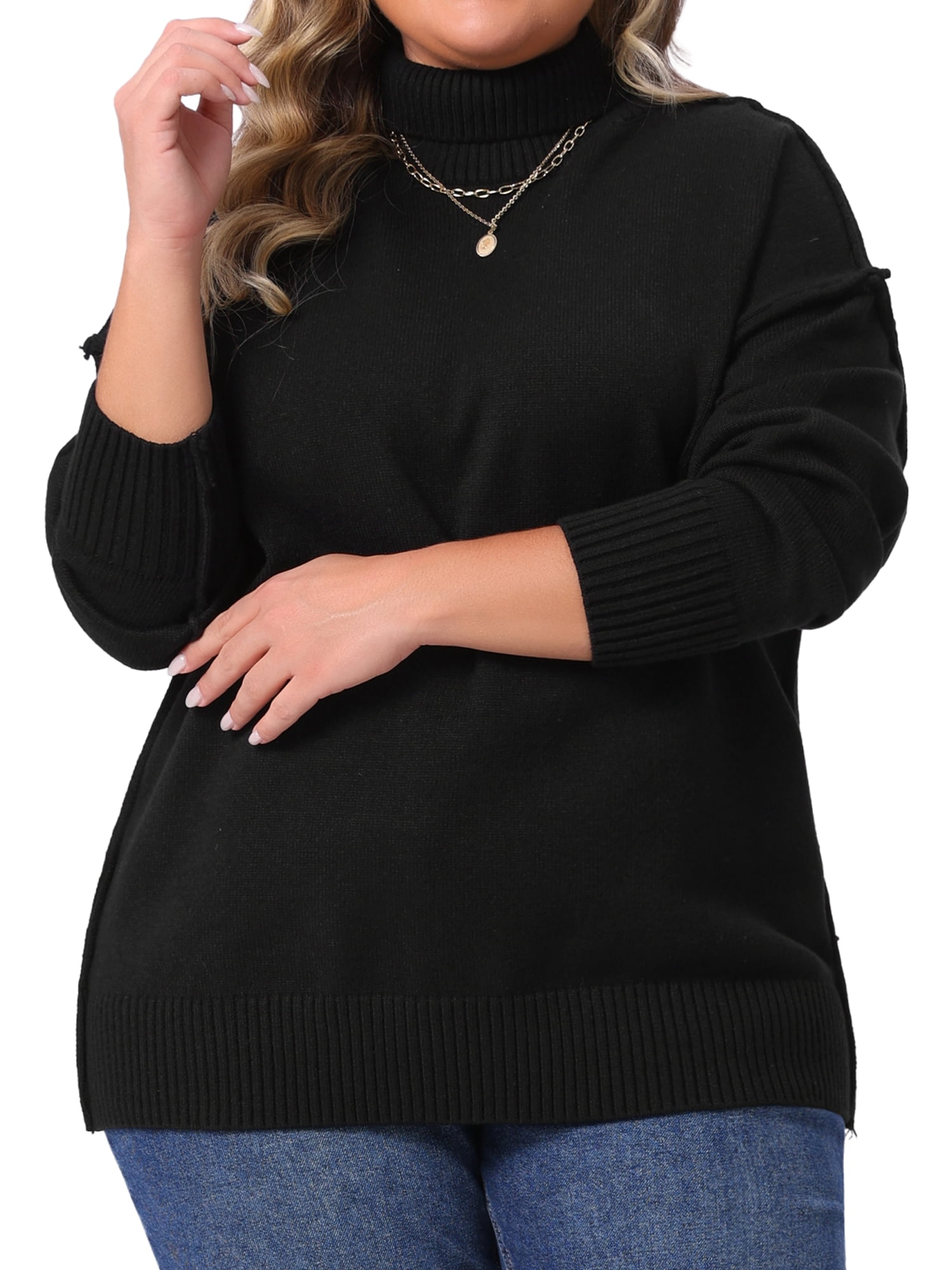 DARING DIVA Plus Size Long Sleeve Knit Top Loose Pullover Sweater 3X Black