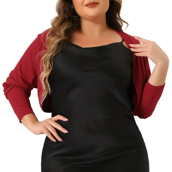 DARING DIVA Plus Size Long Sleeve Open Front Cropped Cardigans Shrugs 2X Burgundy