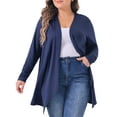 thumbnail image 1 of DARING DIVA Plus Size Long Sleeve Open Front Lightweight Cardigan 1X Dark Blue, 1 of 6