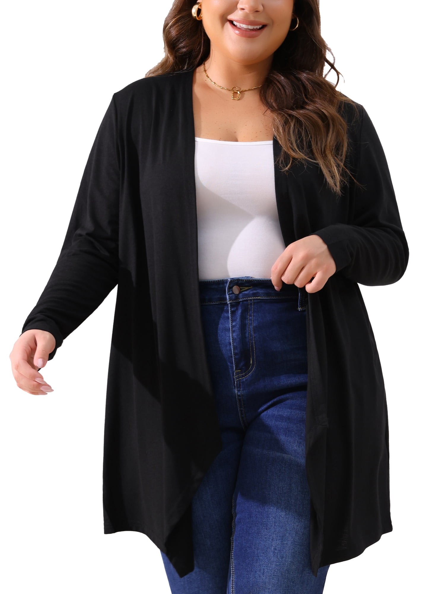 DARING DIVA Plus Size Long Sleeve Open Front Lightweight Cardigan 2X Black