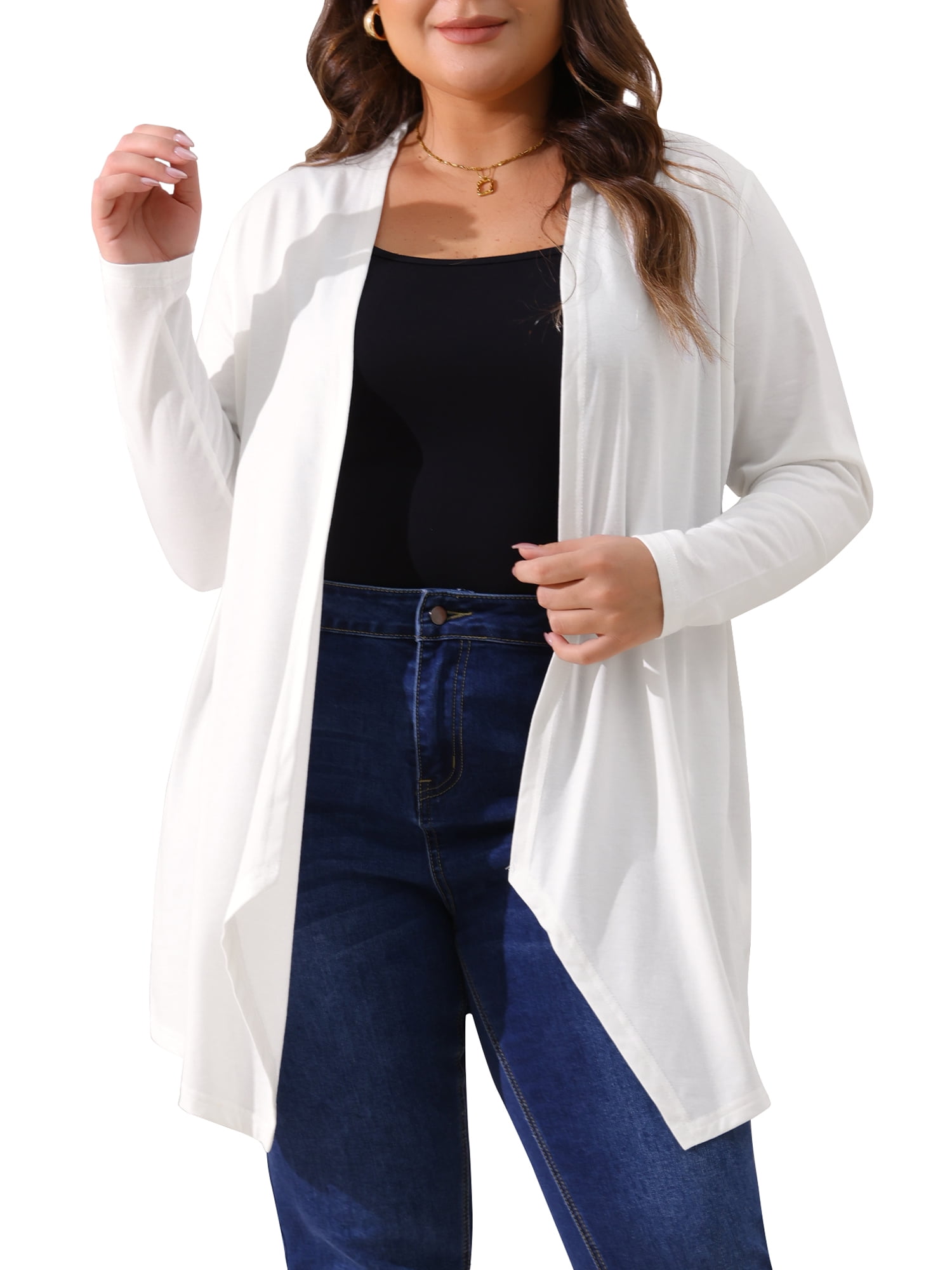 DARING DIVA Plus Size Long Sleeve Open Front Lightweight Cardigan 3X White