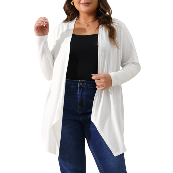 DARING DIVA Plus Size Long Sleeve Open Front Lightweight Cardigan 4X White