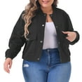 thumbnail image 1 of DARING DIVA Plus Size Long Sleeve Stand Collar Button Down Jacket 1X Black, 1 of 6