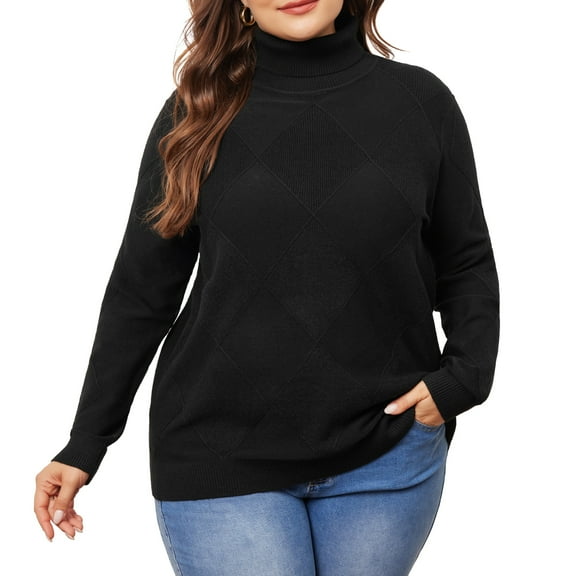 DARING DIVA Plus Size Long Sleeve Turtleneck Novelty Sweater 1X Black
